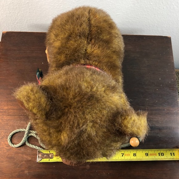 Vtg 1986 Applause Bear Pull Toy Plush 7"Brown Wood Wheels Original PullRope Read - Picture 5 of 15